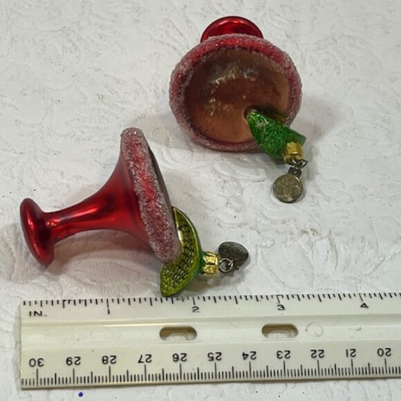 TWO Red Mini Christmas Margaretta Hand Blown Hanging Ornaments 2"x2" - Picture 12 of 12